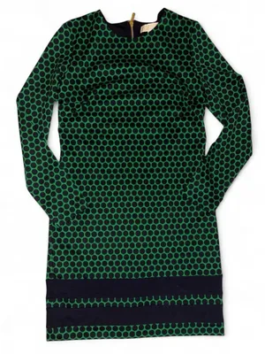 Michael Kors Green and Navy Polka Dot Long Sleeve Crewneck Dress thumbnail 1