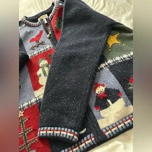 ALBOTS Vintage 90s Talbots Patchwork Christmas Winter Wool Cardigan Sweater XL. thumbnail 7