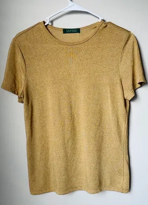 Lauren Ralph Lauren Blouse Gold Metallic T-shirt women Round neck thumbnail 1