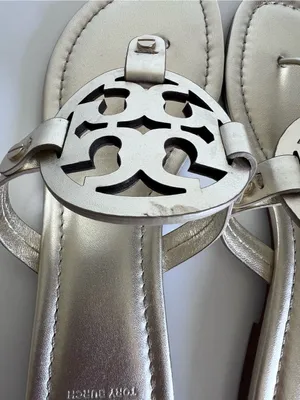 Tory‎ Burch Women's Miller Sandals Metallic Gold Logo Slides Thongs Leather thumbnail 7