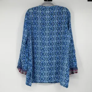 La Blanca Womens L Blue Print Tunic Swim Cover Up Beach Resort Top‎ V Neck thumbnail 2
