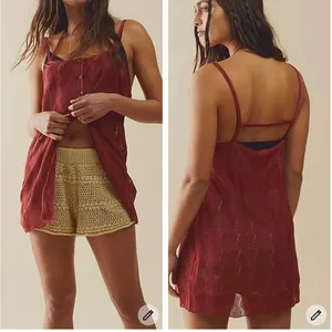Free people tank top semi sheer textured material burnt Red Size M NWT thumbnail 2