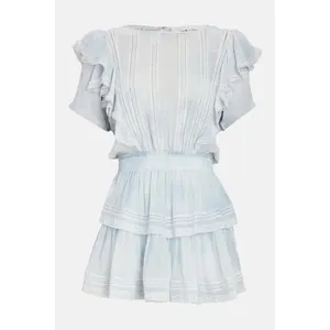 NWT LoveShackFancy Natasha Mini in Bedroom Blue Hand Dye Ruffle Viscose Dress L thumbnail 5