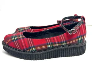 T-U-K Red Plaid Pointed Ballet Creeper Platform Shoes Women’s Size 5 thumbnail 1