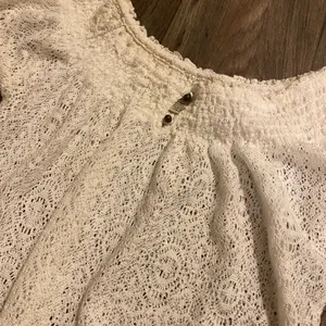 Lucky Brand White Crochet Boho Tunic Top Semi Sheer Short Sleeve Small thumbnail 4