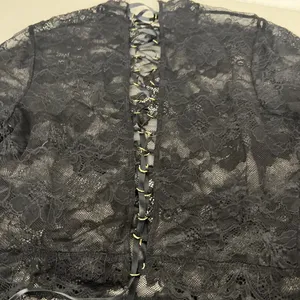 $79 Sz M Victoria Secret Lingerie Top Crop Long Sleeve Lace Up Back Allover Lace thumbnail 6