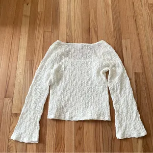 Old Navy White Textured Boho Long Sleeve Top Large Square Neck Cottagecore thumbnail 10
