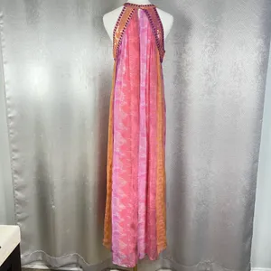 Zara Pink Orange Tie Dye Sequin Halter Maxi Dress Bohemian Festival Size M thumbnail 5