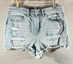 1076 |Altar'd State Distressed High Waisted Boho Denim Shorts Light Wash Women L thumbnail 1