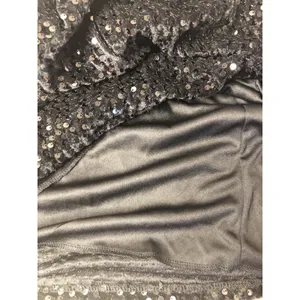 Black Velvet and Sequin Mini Dress Sheer Mesh Long Sleeve V-Neck Party Cocktail thumbnail 4
