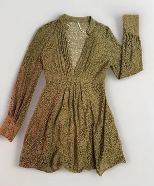 Free People Moonlight Bay Mini Dress Olive Green Sz Small Boho Hippie 70s (f12) thumbnail 1