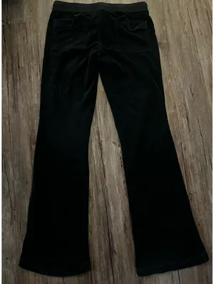 Y2K Pegasus Black Velour Flared Fleur-De-Lis Track Pants S thumbnail 3