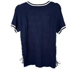 Lauren Ralph Lauren Blue Nautical Lace Up Knit Short Sleeve Shirt Women's Medium thumbnail 3