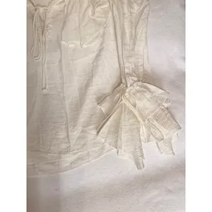 Zara White Boho Ruffle Tie Neck Blouse Bell Sleeve Peasant Top XS Semi Sheer NWT thumbnail 8