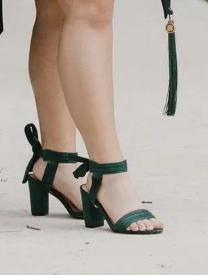 Green tie strap suade heels thumbnail 1