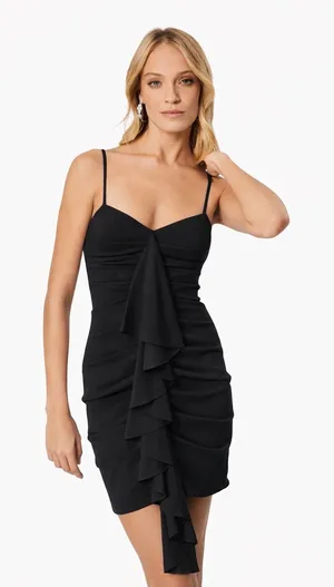 NWT Elliatt Jade V‎ Neck Fitted Mini Dress Black Ruffle Party Cocktail Sz Small thumbnail 1