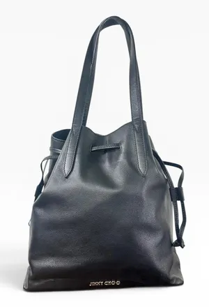 Jimmy Choo Bucket Drawstring Bag Womens Small Black Leather Shoulder Purse Italy thumbnail 1