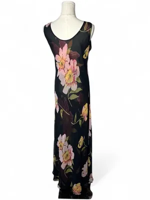 90s Vintage Large Floral Chiffon Sleeveless Maxi Dress Whimsigoth thumbnail 2