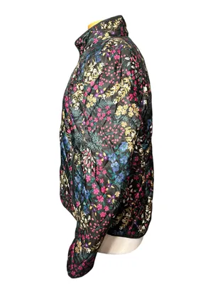 Lands' End Floral Quilted Packable Puffer Jacket Black Multi Zip L 14-16 thumbnail 4