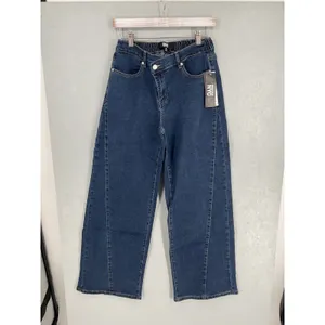 Madden NYC Womens Wide Leg Jeans Crossover Waist Blue Denim Medium 8-10 thumbnail 2
