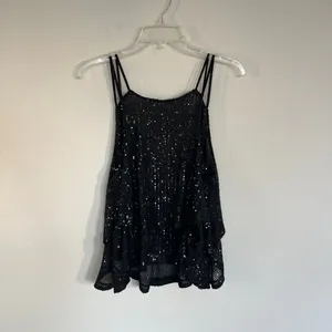 Free People Black Sequin Layered Spaghetti Strap Top Size Small NWT thumbnail 5