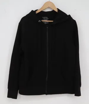 Time and Tru Hoodie Women L Black Soot Zip Up Pocket Good thumbnail 1