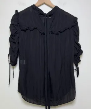 Veronica Beard Women SILK Top Blouse 4 Black‎ Ruffle Royalcore Cottage thumbnail 1