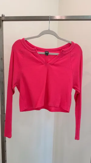 Wild Fable Pink Solid Knit V-Neck Long Sleeve Pullover Sweater Juniors S thumbnail 3
