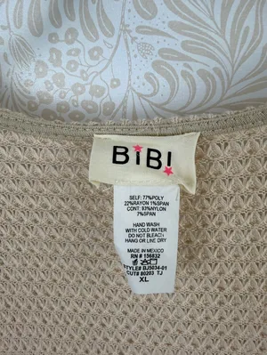 BiBi Beige and Cream Lace Sleeve Open-Front Waffle Knit Cardigan Top - Size - XL thumbnail 3