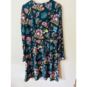 Ann Taylor LOFT Dress Womens 10T Tall Teal Green Floral Paisley Henley Shift thumbnail 2