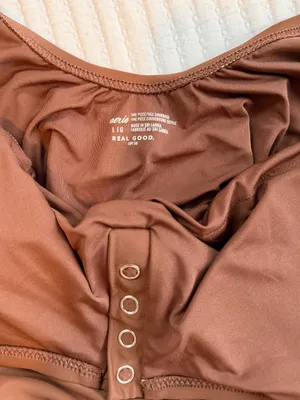 aerie Henley Full Coverage One Piece Swimsuit in Chocolate Brown NWT thumbnail 7