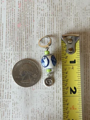 Handmade unisex boho funky porcelain Yin yang dangle earrings💚💙 thumbnail 6