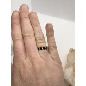 18K Gold‎ Plated Heart Enamel Band Ring Size 7 Open Adjustable Black Hearts Cute thumbnail 3