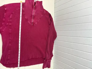 Free People Ashton Wine Half-Zip‎ Waffle Knit Pullover Size XL thumbnail 12