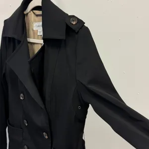 Calvin Klein Black Double Breasted Belted‎ Trench Coat Jacket XS Epaulettes thumbnail 8