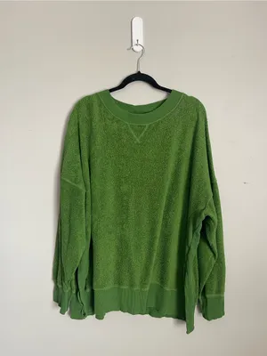 AERIE | Bright Green Terry Sherpa Crewneck Oversized Pullover Sweater Sz XXL thumbnail 2