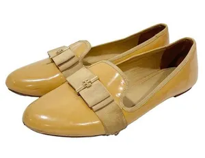 Tory Burch Size 9M Nude Patent Leather Trudy Bow Gold Reva Smoking Flat Loafers thumbnail 1