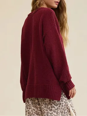 Aerie Chenille Chunky Knit Like Candy Deep Cherry Burgundy Sweater thumbnail 5