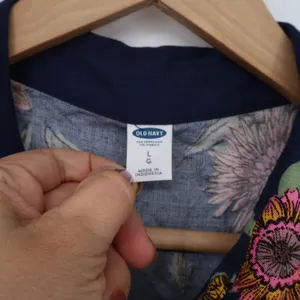 Old Navy Shirt Dress Womens L Sleeveless Navy Blue Floral Button-Down New thumbnail 2