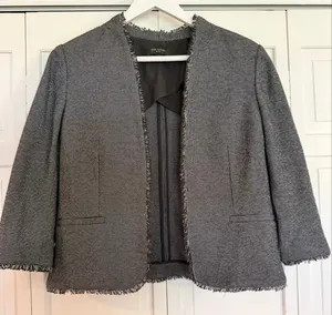 Ann Taylor grey boucle open blazer jacket 10 petite thumbnail 2