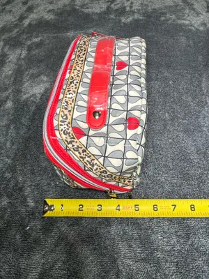 Brighton Wild Love Cosmetic Makeup Bag Travel Organizer Hearts Leopard Print Red Handle thumbnail 3