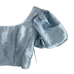 NWT Topshop Corset Puff Sleeve Solid Crop Top Blue Regencycore Shimmer Size 6 thumbnail 3