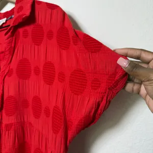 Umgee Womens 100% Cotton Dress Large Red Polka Dot Tiered Short Sleeve Boho‎ thumbnail 8