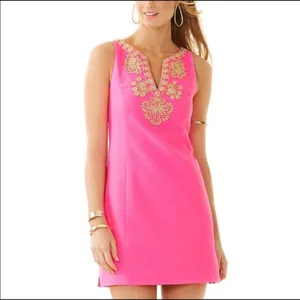 Lilly Pulitzer Gabby Shift Dress Pink Cotton Floral Split Neck Back Zip Womens 2 thumbnail 8