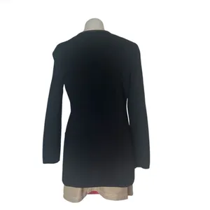 LAUREN RALPH LAUREN Black Cotton Knit Jacket Brown Faux Suede Trim Size Medium thumbnail 2