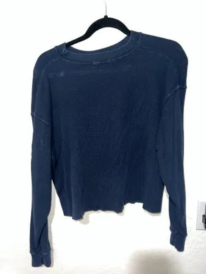 Brandy Melville Newport Waffle Thermal Navy Blue Crop Top thumbnail 3