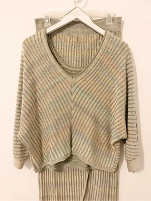 SET Anthropologie Daily Practice Knit Top And Skirt Green Ribbed Size Large L thumbnail 4