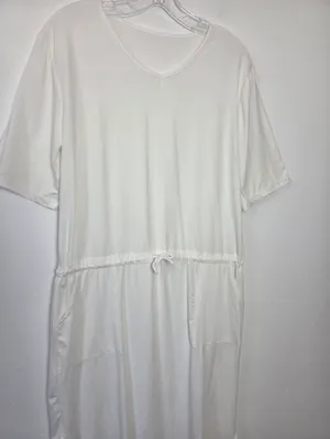 White T-Shirt Dress Midi Sporty Casual Minimalist Summer Coastal Nautical Large thumbnail 2