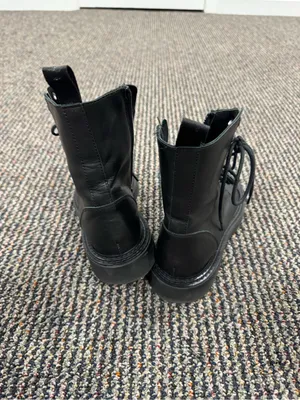 Women's Black Leather Lace-Up Combat Boots thumbnail 6