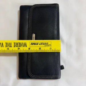 Dockers Black Leather Tri-Fold Continental Wallet Plaid Lining Checkbook Holder thumbnail 11